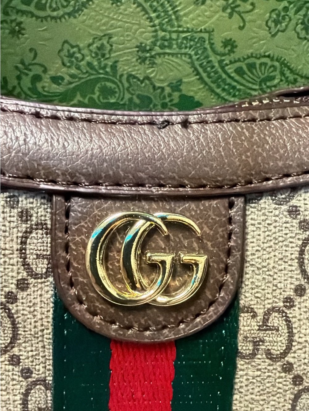 Canvas Hobo with Brown Leather and Green-Red Stripe - Picture 6 of 10